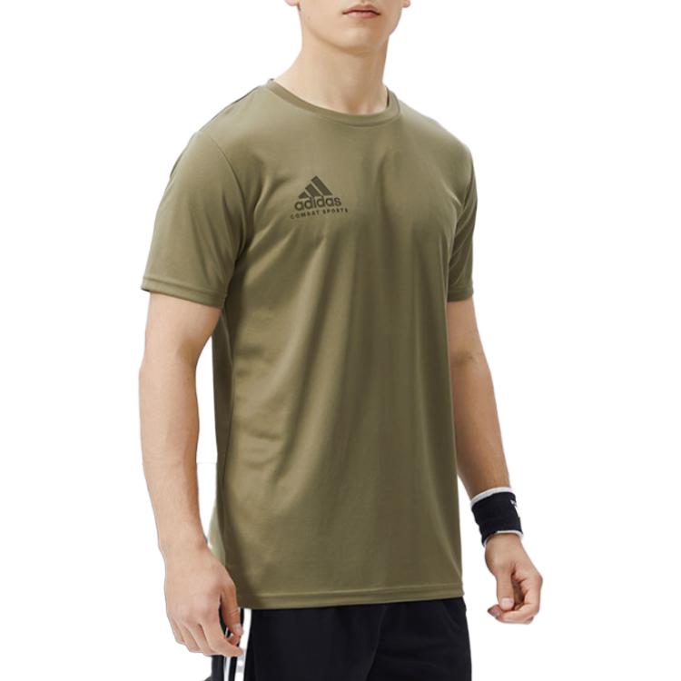 adidas Влагоотводящая спортивная повседневная футболка с коротким рукавом для мужчин, топы оливково-зеленого цвета adiCSTS06P-OSSO