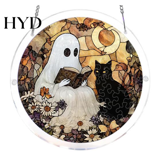 Halloween Puzzle Suncatcher Acrylic Jigsaw Suncatcher, Stained Glass Style DIY Sun No Glue Tools Catcher Puzzles, Gothic Window Hanging