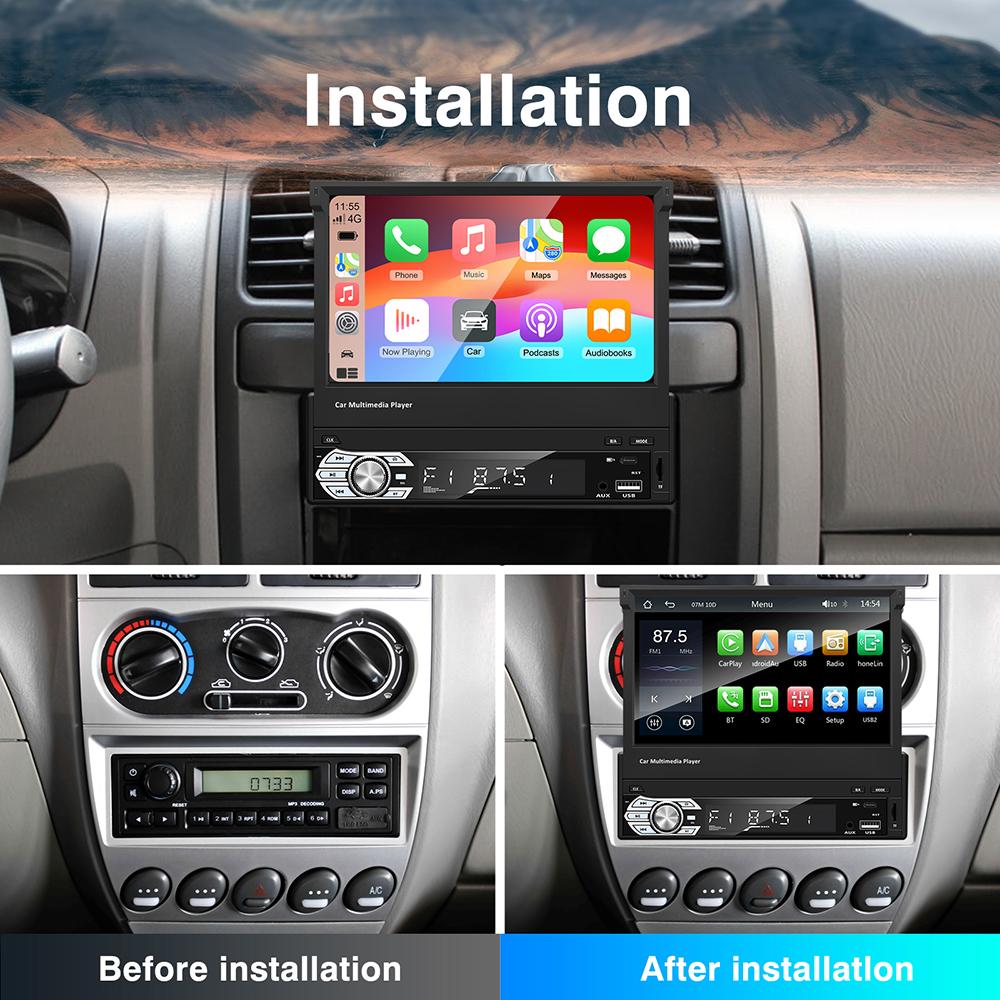 Универсальная 7-дюймовая выдвижная автомагнитола 1 DIN Авторадио Беспроводной Carplay Android Auto WIFI GPS-навигация Выдвижной HD-экран