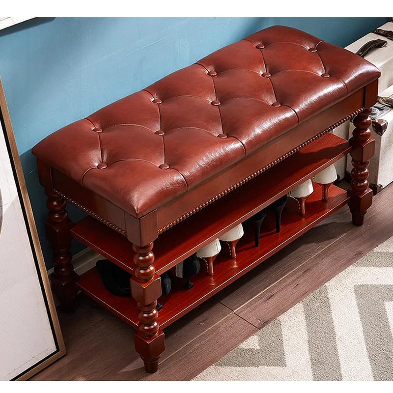 Solid Wood Shoe Changing Stool Home Entrance Door Can Sit Cabinet Multi-functional European Rack Wear Stool