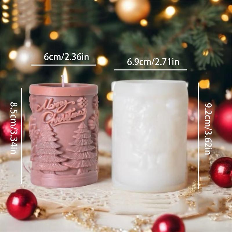 3D Christmas Tree Elk Relief Cylinder Candle Silicone Mold Merry Christmas Letter Snowflake Cylinder Candle Molds Christmas Gift