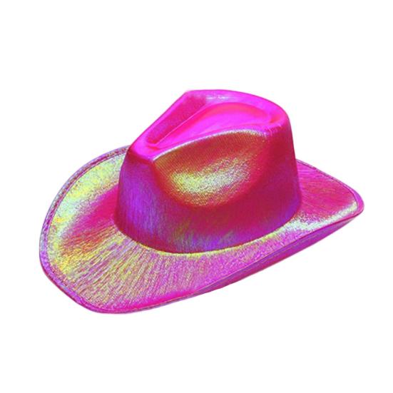 Women Party  Hat Bright Color Concave Top Wide Brim Glossy Surface Cosplay Dress-up Costume Dance Show Props Western Cowboy Hat Headwear