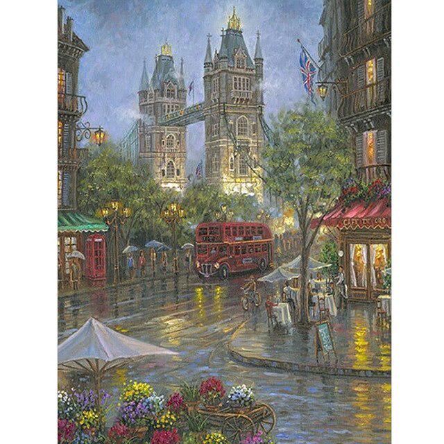Пейзаж DIY 5D алмазная живопись полная круглая дрель городская улица Алмазная вышивка крестиком горный хрусталь мозаика домашний декор подарок
