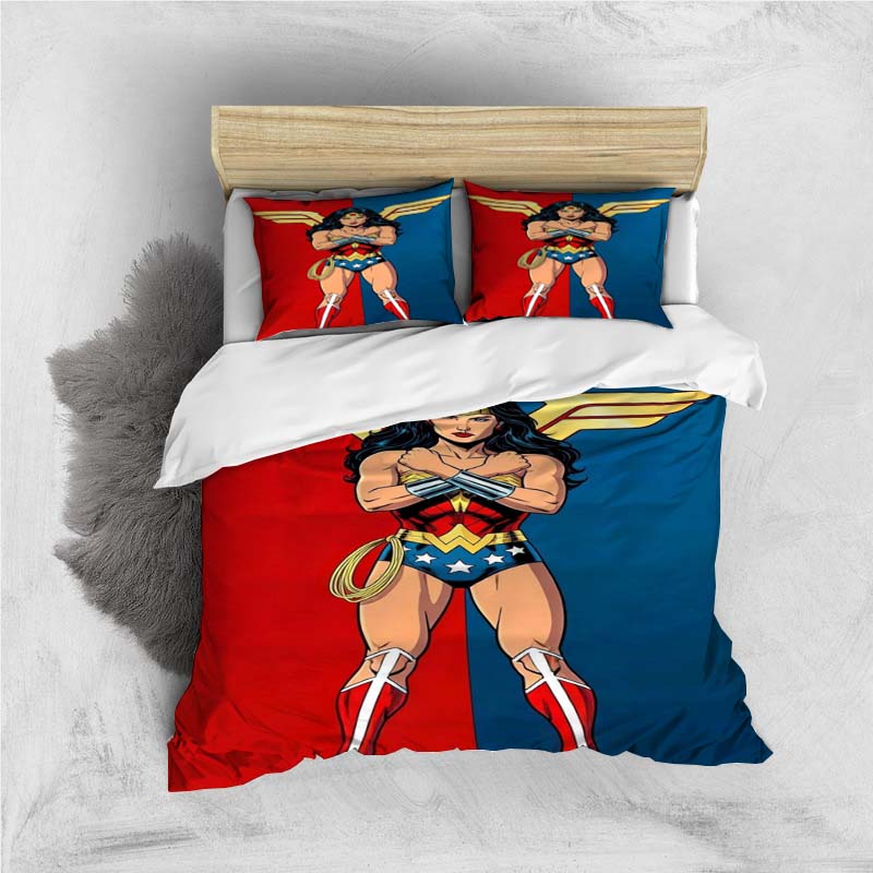 Новый мини-набор постельного белья Wonder Woman (Чудо-женщина) из комиксов, 1 пододеяльник и 2 наволочки, декор для дома, праздничный подарок.