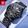 OLEVS Модные мужские часы Спортивный циферблат в виде колесного диска автомобиля Вращающийся на 360° Кварцевые часы Водонепроницаемые Наручные часы из нержавеющей стали