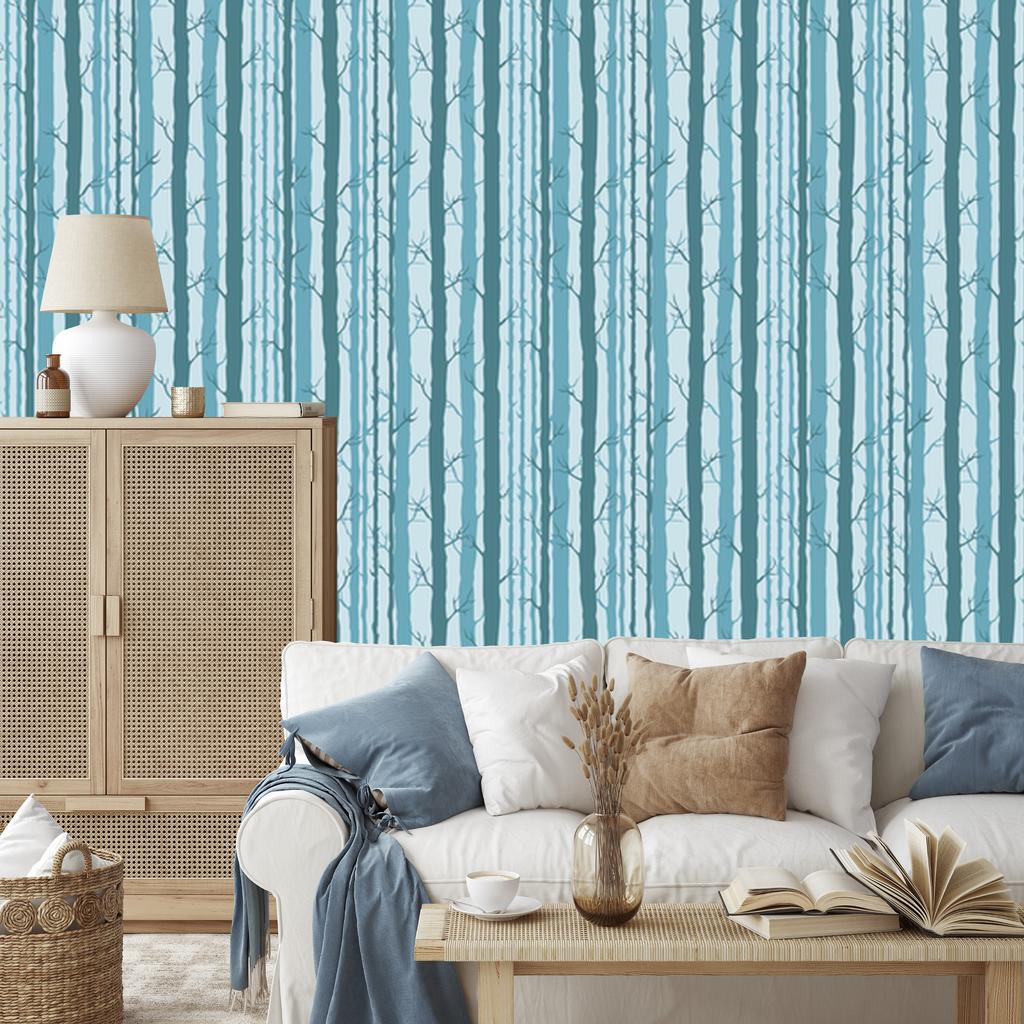 Wallpaper Trees in a Turquoise Forest for Living Room and Bedroom 50x1000