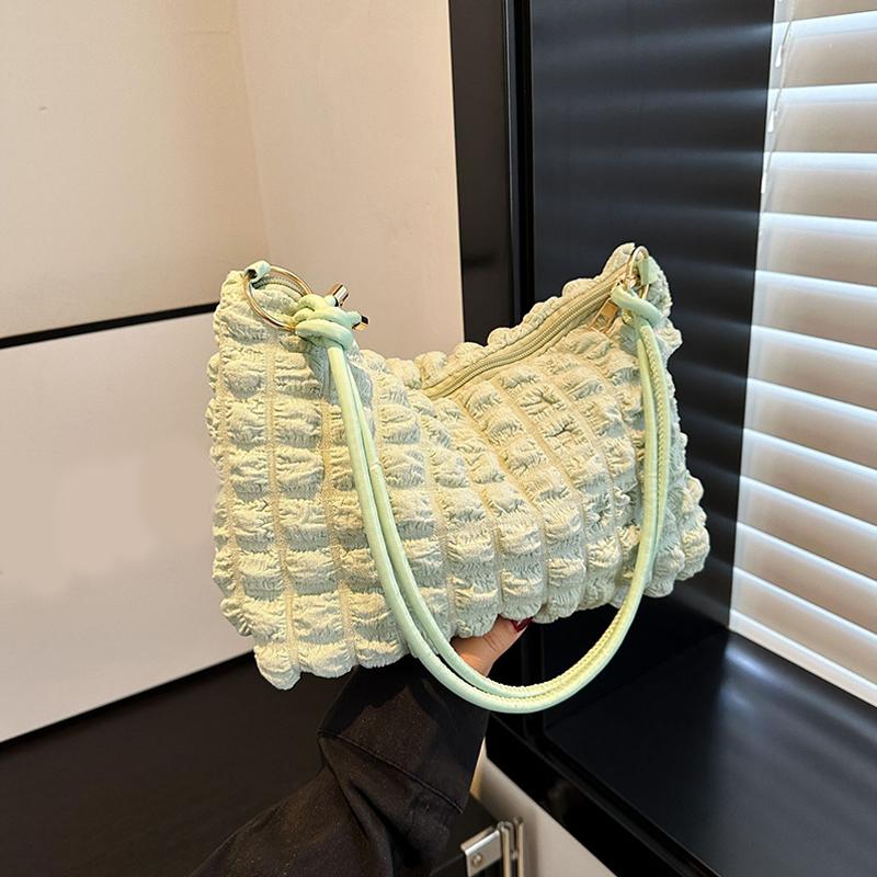 Canvas Wrinkle Bag for Women Shoulder Bags Pleated Bubbles Handbags Padded Casual Underarm Quilted Bag Tote Cloud Bag Purse