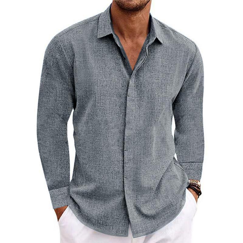 Men'S Linen Long Sleeved T-Shirt Loose Sweatshirt Solid Color Long Sleeved Shirt Men'S Plus Size Men'S Shirt