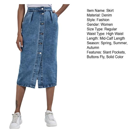 Юбка-карандаш с запахом на бедрах, однобортная, наклонные карманы, разрез спереди, модная высокая