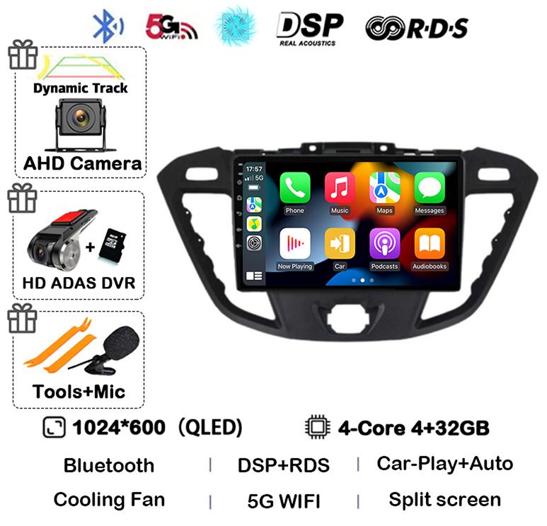 Android 14 Auto Carplay Car Radio For Ford Transit Custom 2013-2018 Multimedia Video Player Navigation GPS 4G+WIFI Stereo Audio