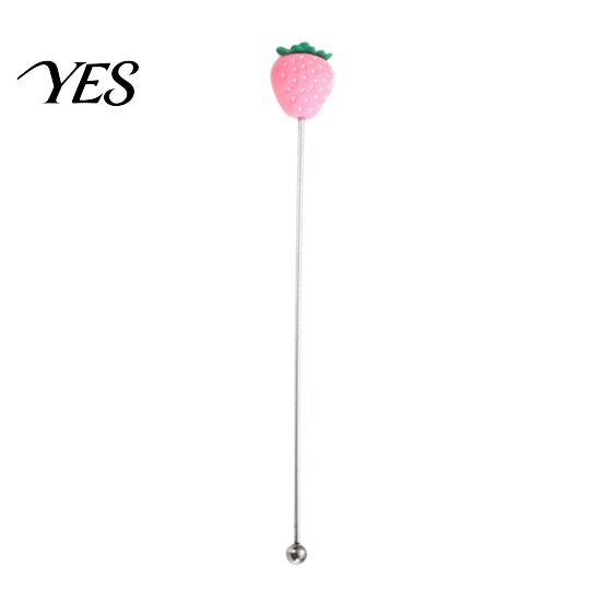 Stir Stick Cocktail Stick, Stainless Steel Mixing with Durian Pineapple Strawberry Durable Drink Mixer Watermelon Rubber Top Decor, Stirrer