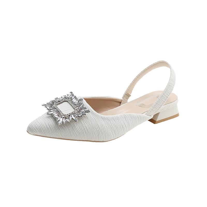 Women's Shoes Hot Sale Pointed Toe Women's Pumps One-word Buckle High Heels Square Heel Solid Heeled Sandals Women