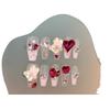 Women Press‑On Nails Pure‑Handmade Summer Sweet Bear Pink French Love Rhinestone Removable False Nail Patches
