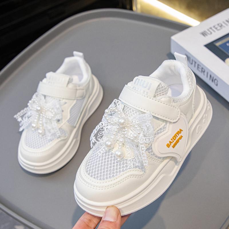 Детская спортивная обувь с перламутровым бантом, противоскользящая, износостойкая, дышащая, новая повседневная обувь для девочек на открытом воздухе