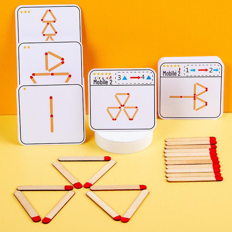 Деревянные спичечные человечки Развивающая игрушка для детского сада и начальной школы - Развивает математические и логические навыки с 36 спичками и карточками с заданиями