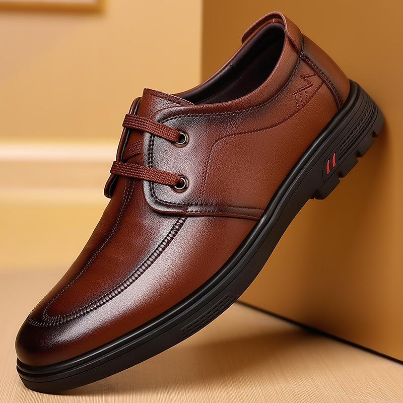 2025 летние новые повседневные кожаные туфли мужские в британском стиле повседневные деловые туфли с низким верхом рабочие туфли