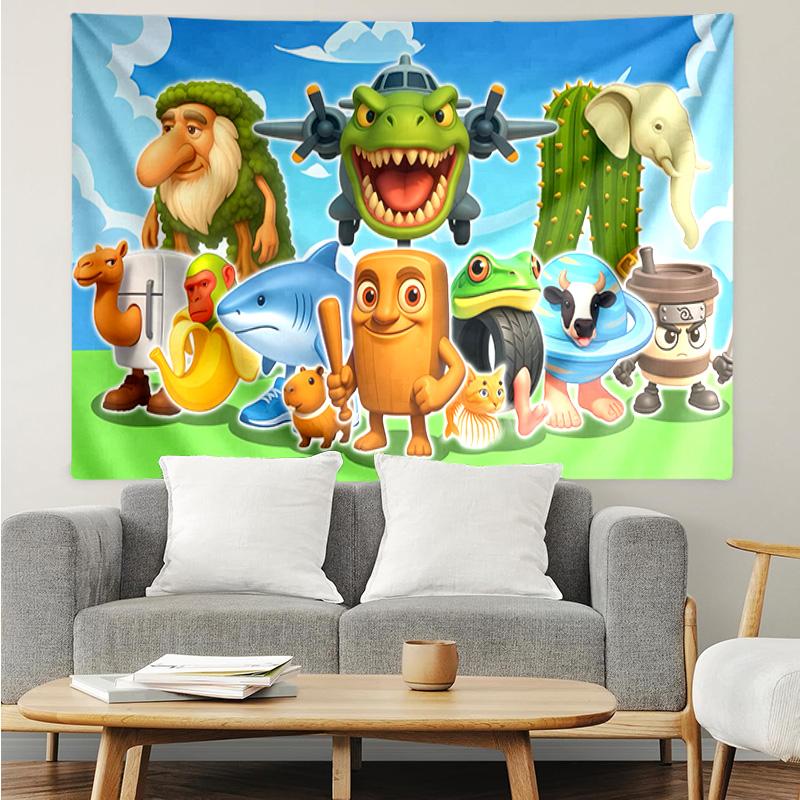 Italian Brainrot characters Tapestry for Bedroom Aesthetic Classroom Tapestries Wall Hanging for Living Room Dorm Office,Ideal Creative Gift