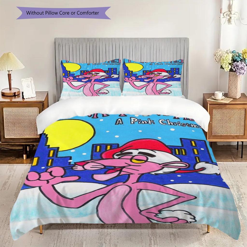 Cartoon Cat Pink Background Bedding 1 Duvet Cover 2 Pillowcase Without Core Bedding Set Soft And Comfortable Christmas Birthday Gift