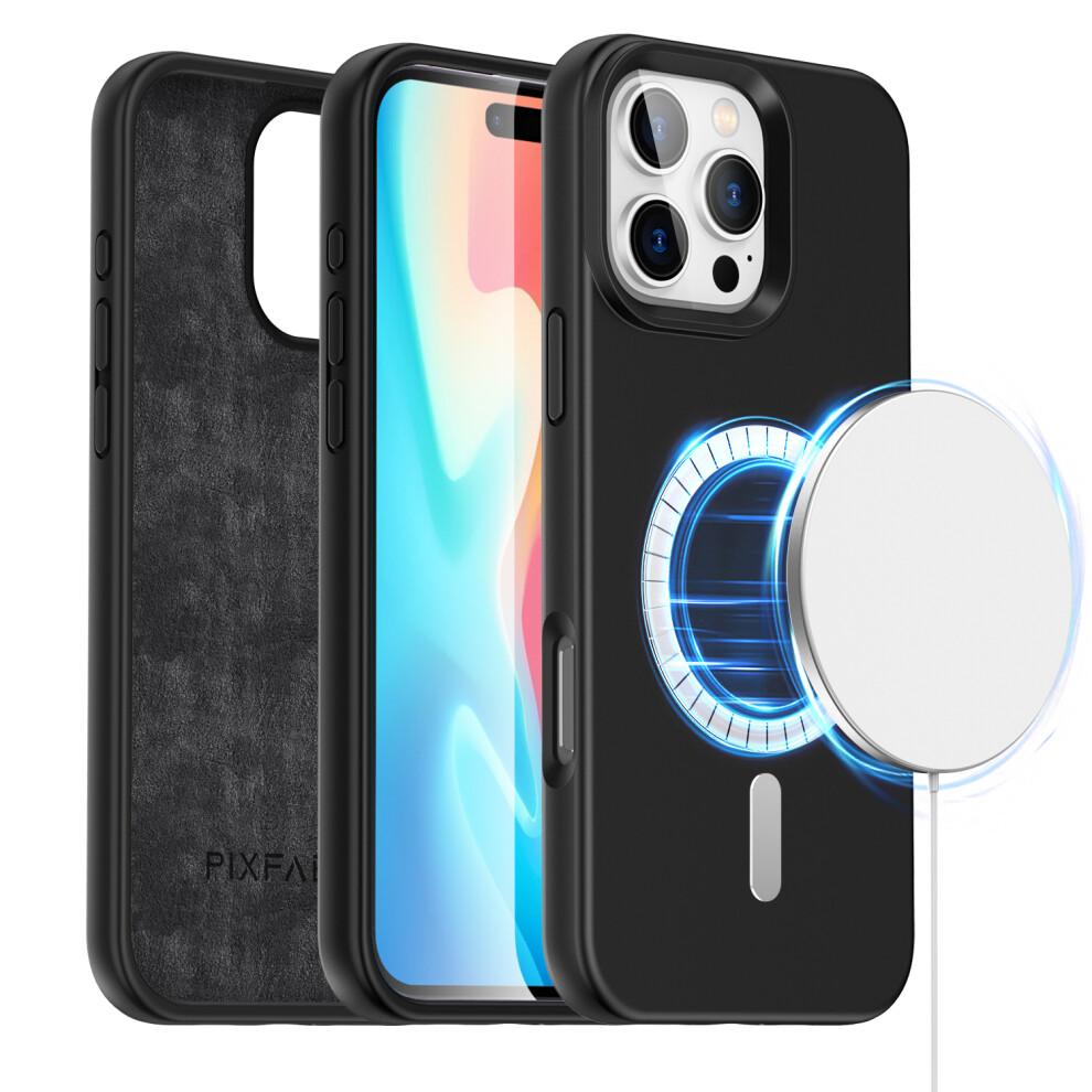 (Black) For iPhone 16 Pro Plus Max Liquid Silicone MagSafe Shockproof Phone Case