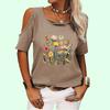 Женская модная футболка с круглым воротником и цветочным принтом, летний пуловер с открытыми плечами, повседневная футболка с коротким рукавом