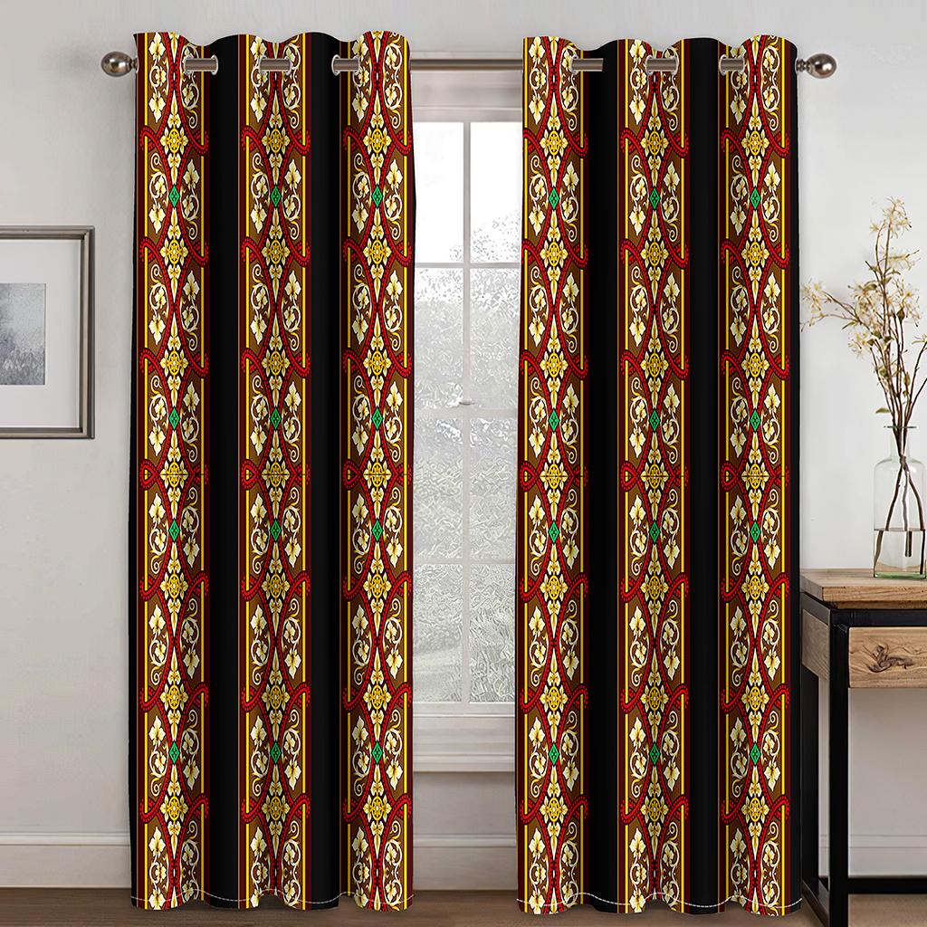 Eritrean Bohemia Boho Style Saba Barquote Abstract Ethiopian Set of 2 Window Curtains Suitable for Kids Bedroom Living Room Bathroom Kicthen Door