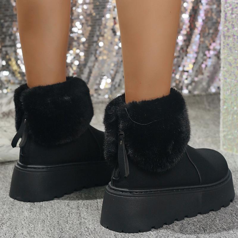 Fashion Chunky Platform Fur Ankle Boots Women 2025 New Back Zipper Faux Suede Snow Boots Woman Thick Bootm Warm Winter Booties Mujer