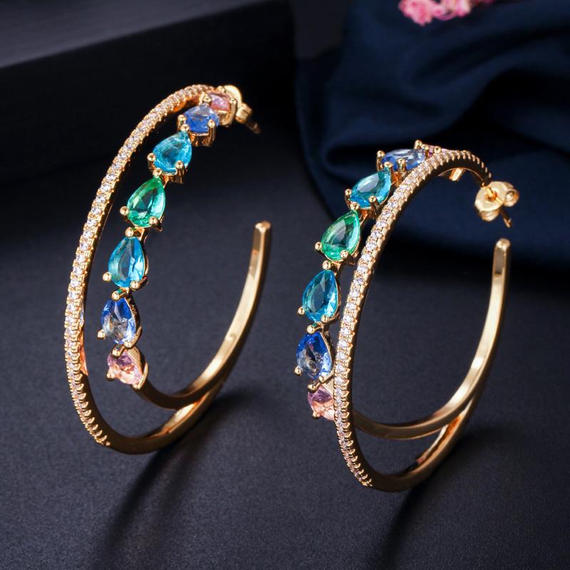 Серьги-кольца WWJ Romantic CZ Zircon с двойным кольцом