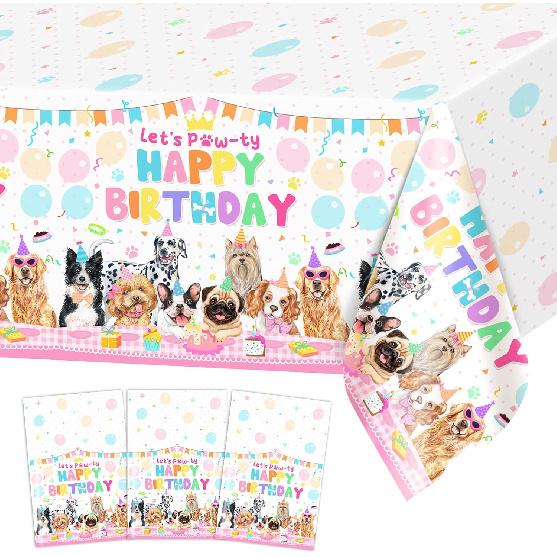 Avezano 3 pcs Puppy Dog Birthday Party Tablecloth Disposable 108x54 inch Puppy Themed Birthday Party Decorations Tablecovers Dog Pawty Decorations