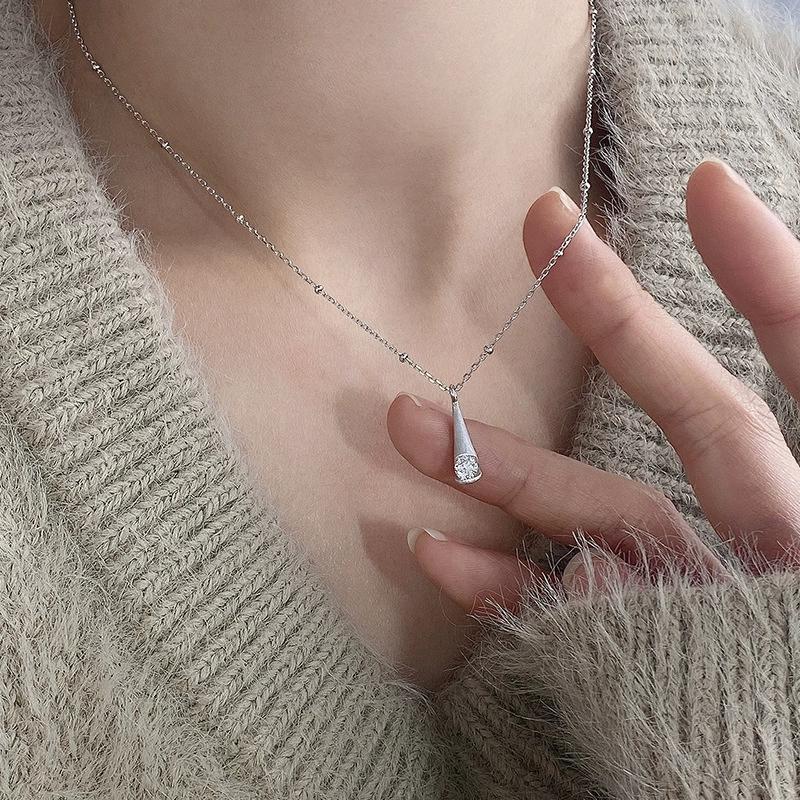 Elegant Water Drop Necklace for Women 925 Sterling Silver with Frosted Zirconia Dainty Everyday Fine Jewelry Gift