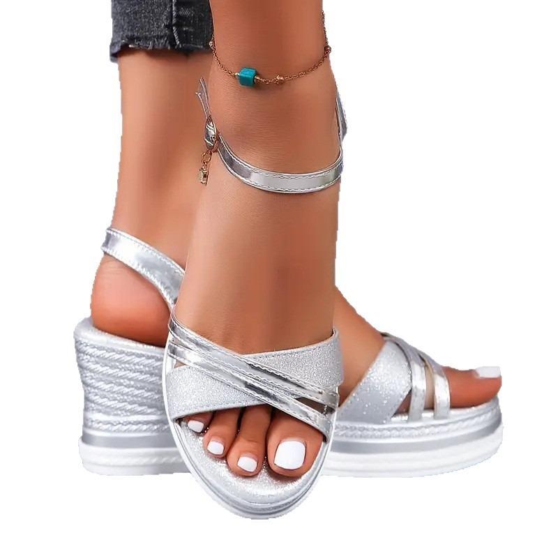 Женские летние сандалии на танкетке большого размера, новые, с ремешком на одной пряжке и платформой-маффин