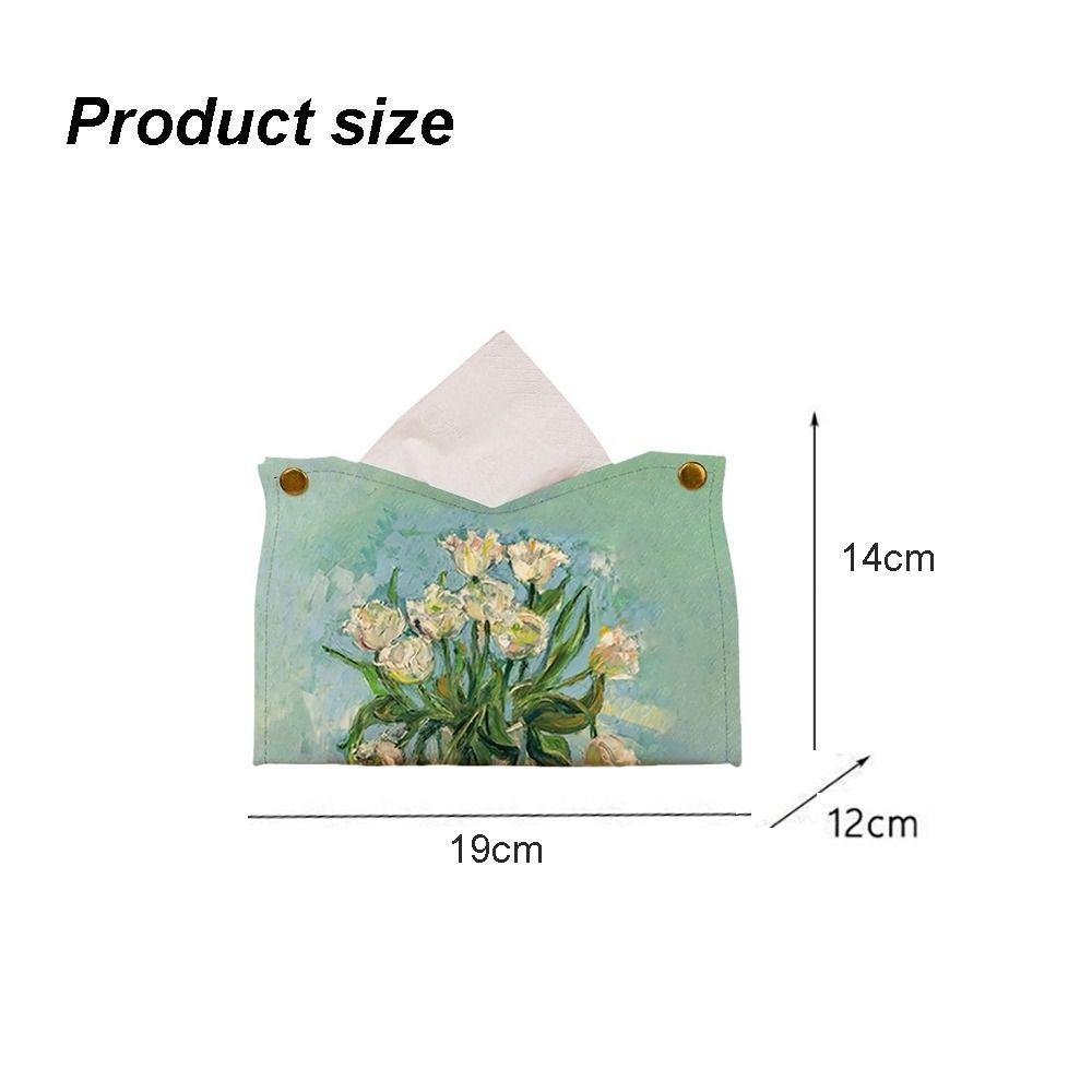 Oil Painting Tissue Case Leather Car Tissue Box Creative Napkin Holder  Home