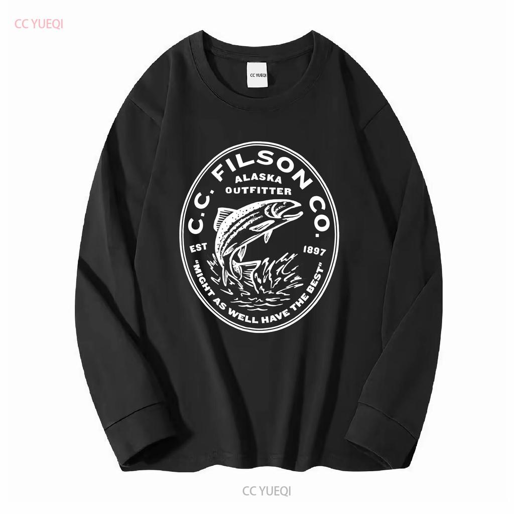 CC Filson Футболка Размер Средний Рыба Форель Аляска Серый винтаж Стиранный Дышащий Стильный мода одежда дизайнера