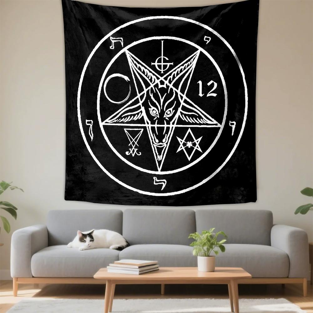Baphomet Pentagram Occult Sigil White Black Art Print Gothic Wall Hanging Tapestry for Bedroom Wall Decor