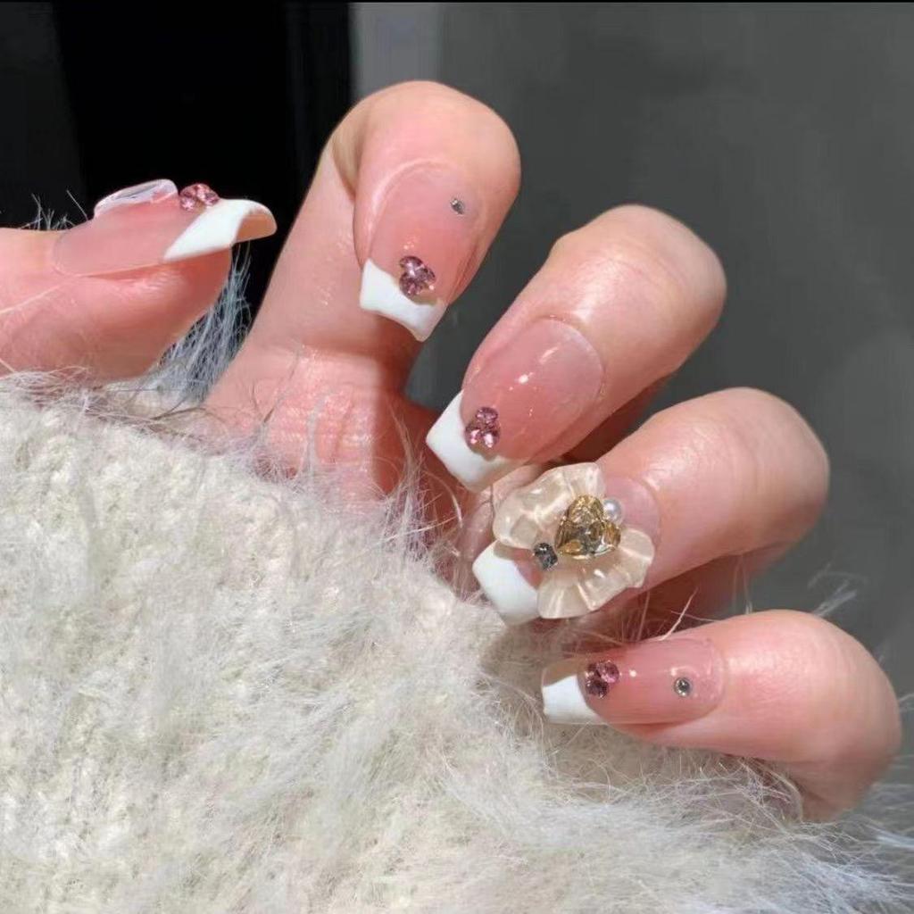 Носимые наклейки для нейл-арта в стиле китайской живописи тушью - Длинные Т-образные накладные ногти