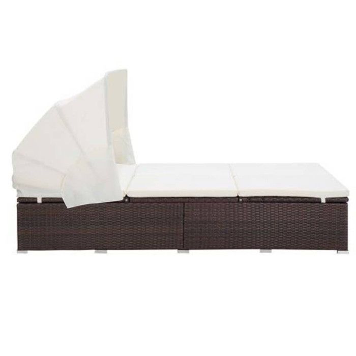 Transat - vidaXL - 2 places - Résine tressée - Coussin blanc cassé - Pliable et réglable