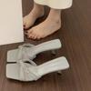 Summer New Belt Buckle Square Toe Sandals Fine Heel Non-tiring Feet French Open-toe Over-wear Sandals and Slippers
