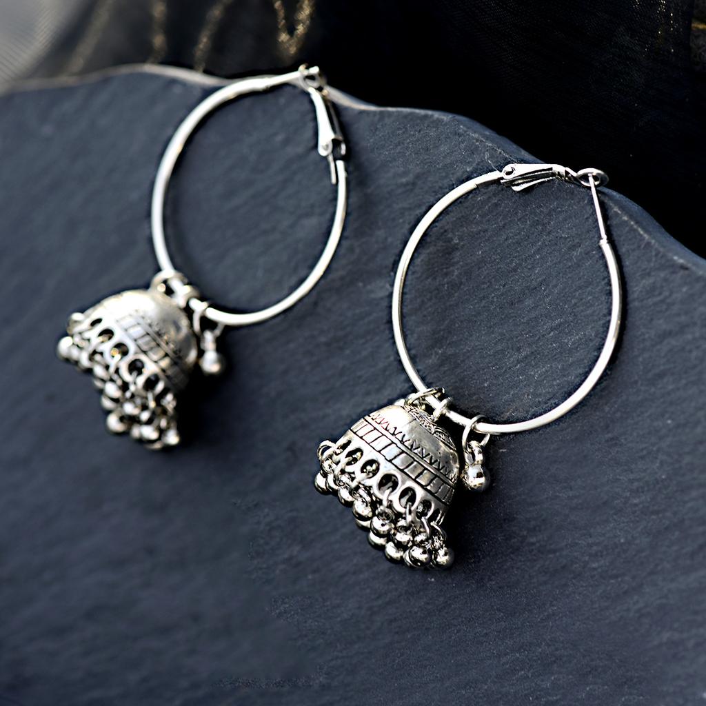 Women‘s Boho Ethnic Gold Copper Plated Jhumka Indian Earring Gypsy Zircon Vintage Big Bells Dangle Hanging Earrings For Women