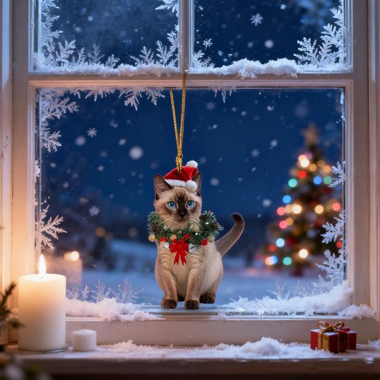 Yousheng Рождественский кулон 2D акриловый кот в рождественском венке шарм подвеска для автомобиля украшение для дома офиса вечеринок