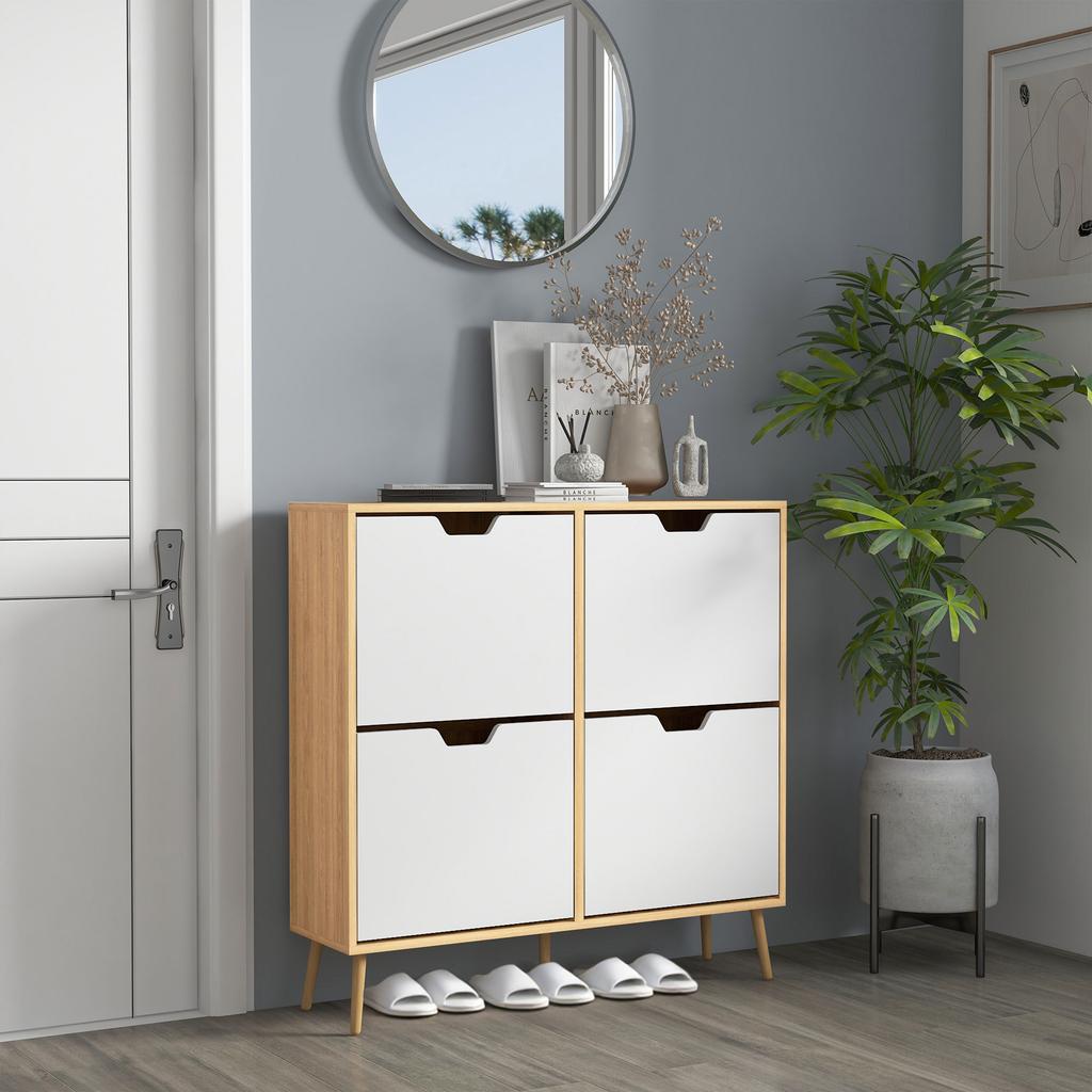 Shoe Storage Cabinet 4 Flip Drawers Shoe Organizer For 8 16 Pairs Of Shoes Natural