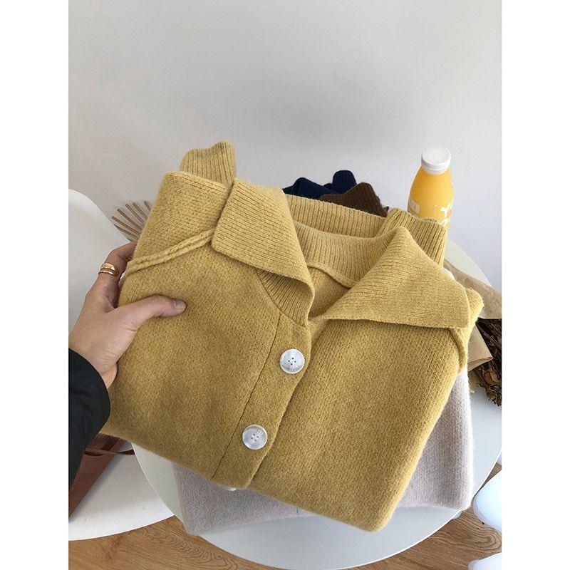 Винтажный вязаный кардиган, женский корейский модный свитер большого размера, элегантный свободный повседневный универсальный топ с длинными рукавами, куртка