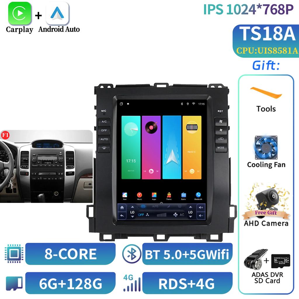 10.4"Для Prado 120 Lexus GX470 Для Toyota Land Cruiser 2002-2009 Android Навигация CarPlay Автомобильное радио Мультимедиа Экран Стерео