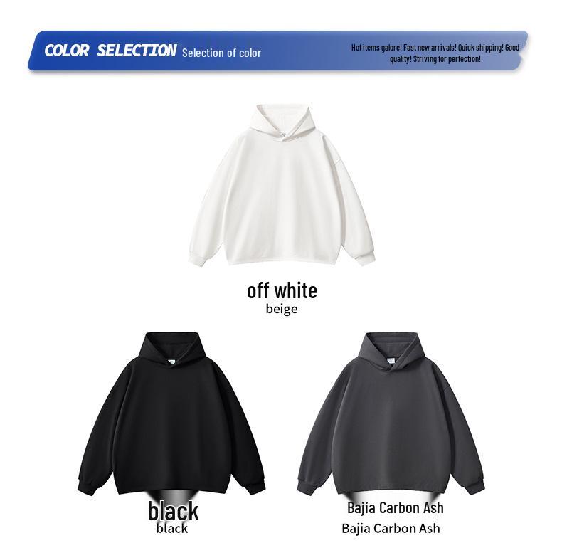 DE Men's Moleskin Twill Hoodie: Boxy Short Wide 420G Sweatshirt with Adjustable Hem Drawstring, American Style