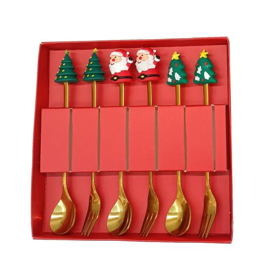 Набор рождественских ложек из нержавеющей стали, тематика «Елка, Санта, Звезда», ложки для перемешивания кофе, праздничная кухонная утварь с подарочной коробкой