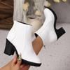 Fashion British Style Round Toe White High Heel Boots Women's Short Boots