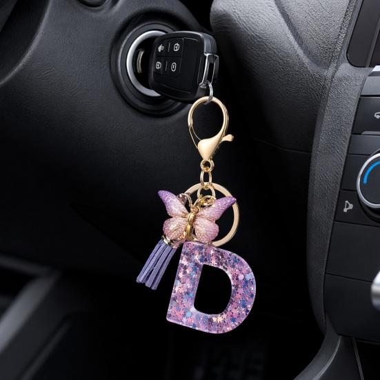 Purple Series Keychain Pendant Sequins Star Initial Letter Key Chain