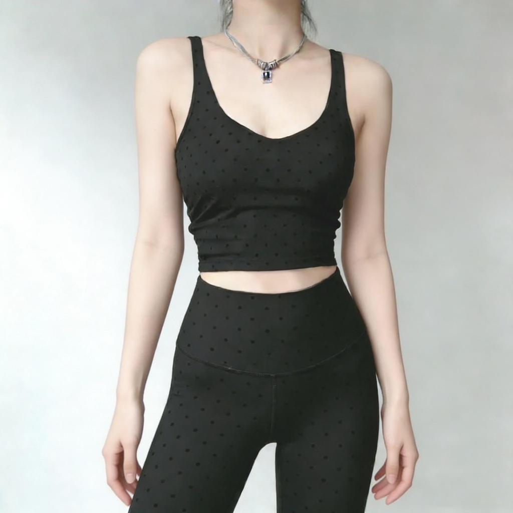 Женский топ для йоги в горошек с флоковым покрытием и встроенными чашечками бюстгальтера - Можно носить отдельно или как базовый слой, Стройнящий крой, Красивый дизайн спины