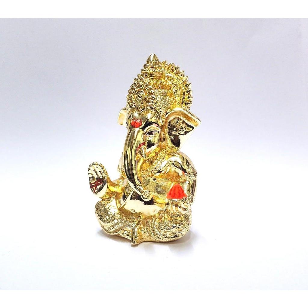 Mukut Ganesha Gold Plated L Ganesh Idol for Car Dashboard | Ganapati Murti for Home Decor | Vinayaka Statute for Puja & Gift 3.2