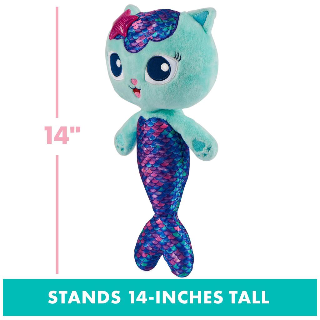 Gabby's Dollhouse 14-inch Interactive Talking MerCat Plush Toy for Kids with Lights, Music, and Phrases, for Girls and Boys Ages 3+