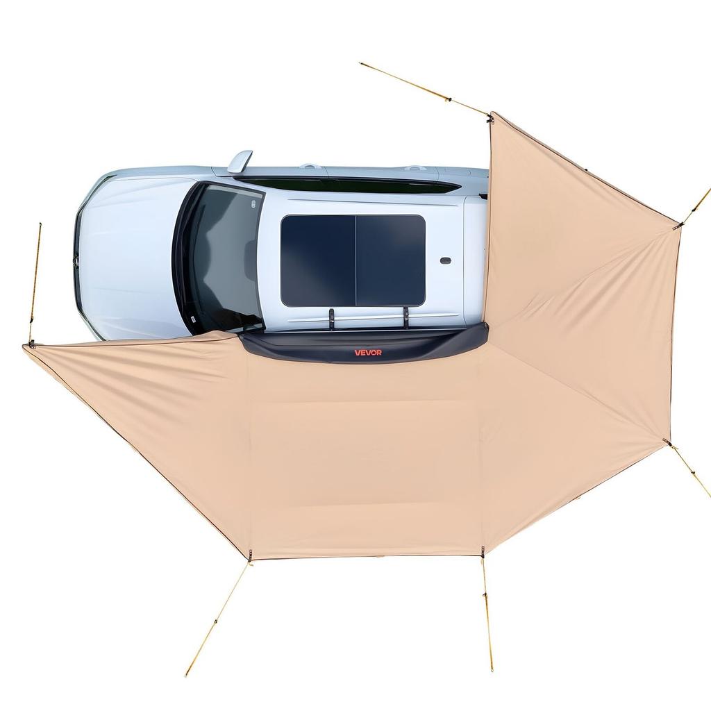 270 Degree Awning with Bulit-in LED Lights, 12.4 Driver Side Vehicle Awning, Waterproof UV50+ Car Side Awnings, All-Weather Free-Standing Overland