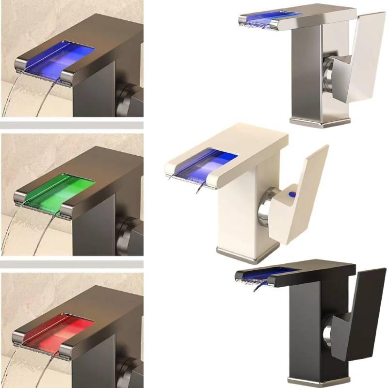 Elegant Copper Sink Faucet With Led Waterfall Cascade For Hot And Cold Water Usage